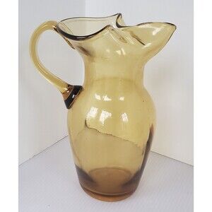 VIMAX Hand Blown Pitcher Art Glass Decorative Honey Yellow Pinched Pour MCM VTG